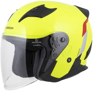 Cassida Reflex 2.0 Veiligheid open motorhelm fluo geel-rood-grijs-reflecterend zilver