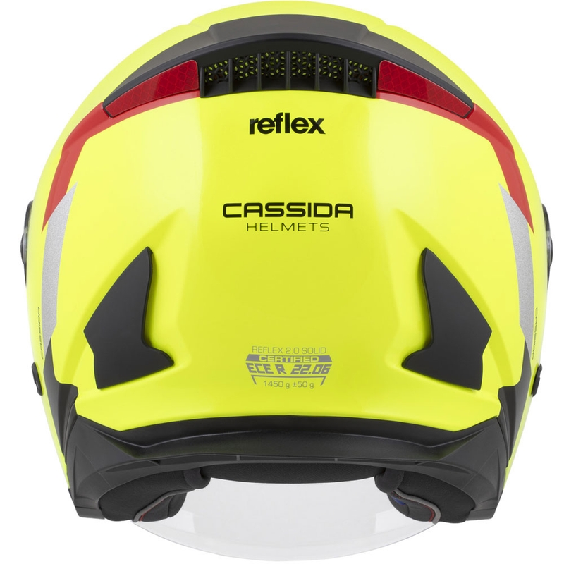 Cassida Reflex 2.0 Veiligheid open motorhelm fluo geel-rood-grijs-reflecterend zilver