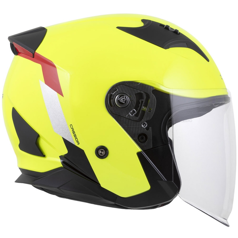 Cassida Reflex 2.0 Veiligheid open motorhelm fluo geel-rood-grijs-reflecterend zilver