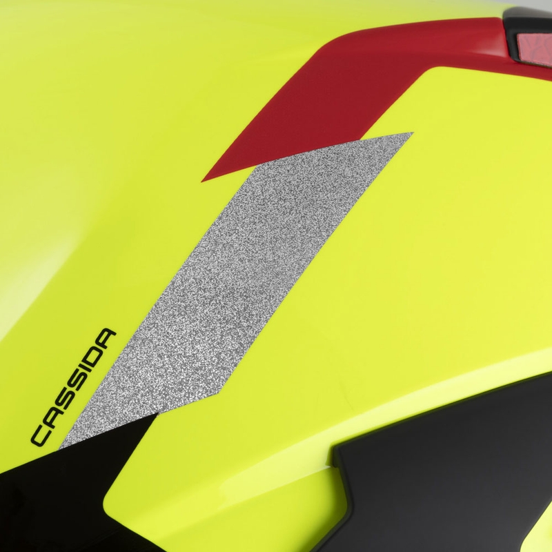 Cassida Reflex 2.0 Veiligheid open motorhelm fluo geel-rood-grijs-reflecterend zilver
