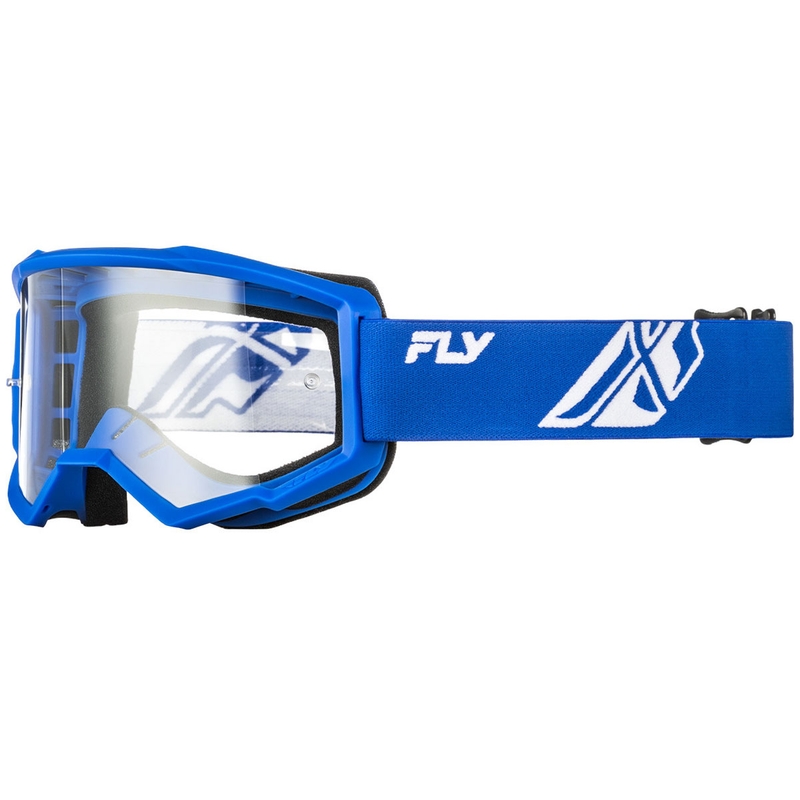 Fly Racing Focus blauw-witte crossbril met helder plexiglas