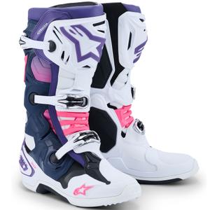 Alpinestars Tech 10 motorlaarzen wit-paars-blauw-fluo roze