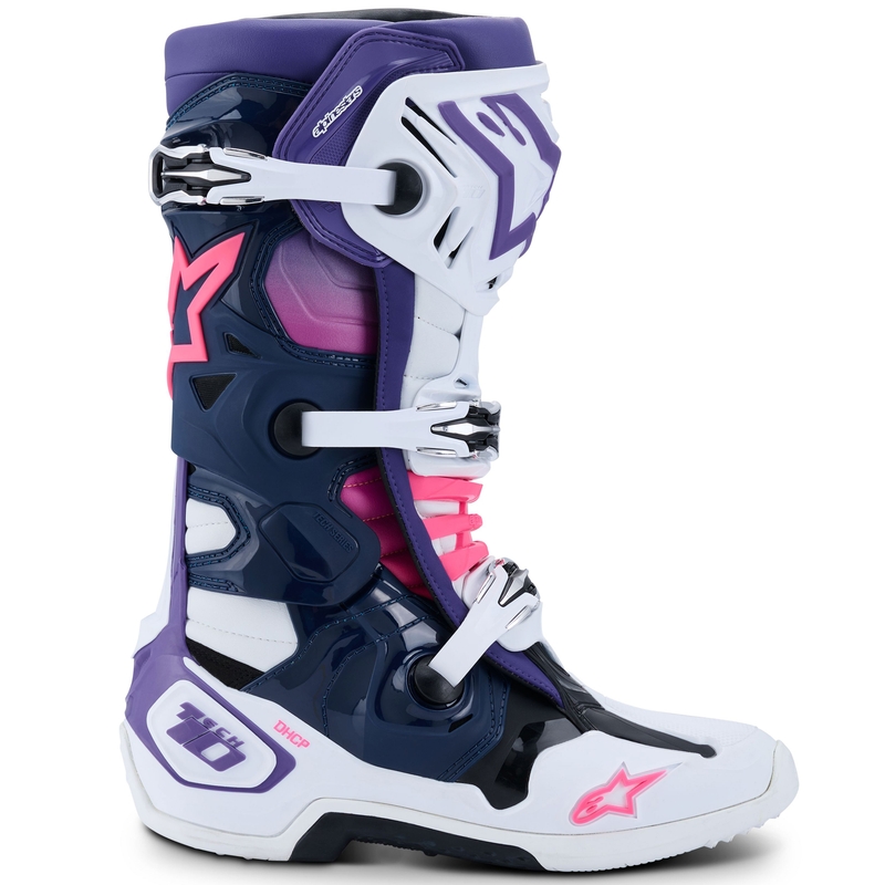 Alpinestars Tech 10 motorlaarzen wit-paars-blauw-fluo roze