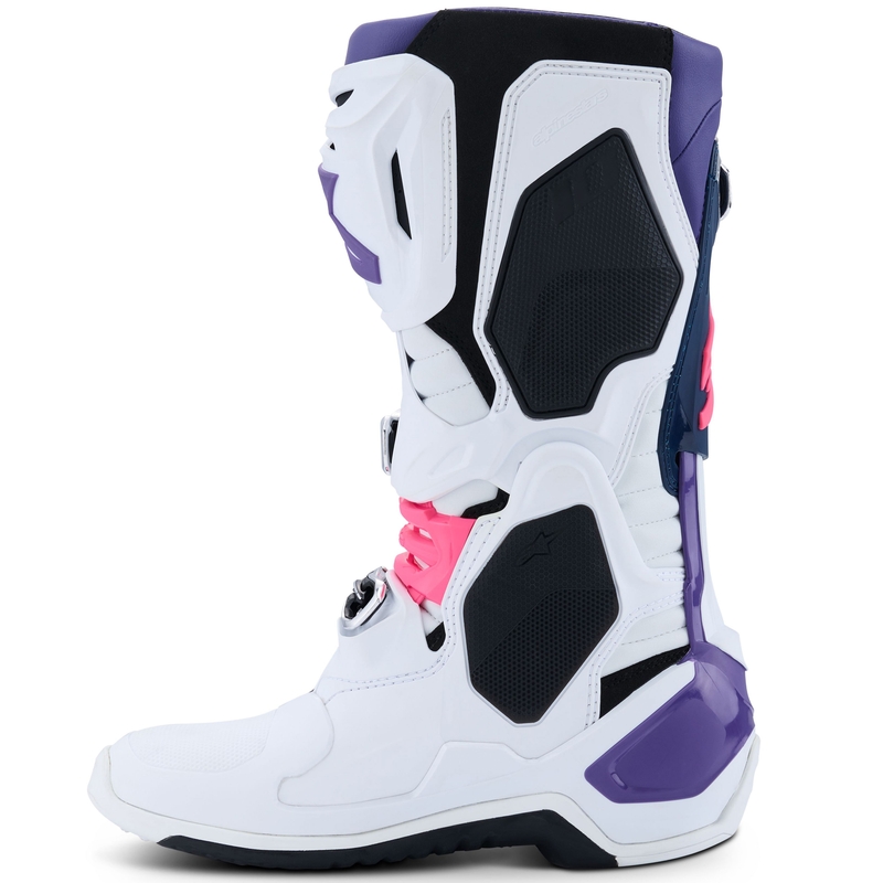 Alpinestars Tech 10 motorlaarzen wit-paars-blauw-fluo roze