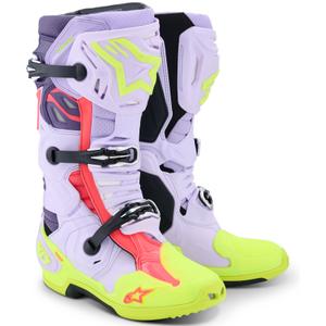 Alpinestars Tech 10 Supervented Motorlaarzen Paars-Fluo Geel-Roze