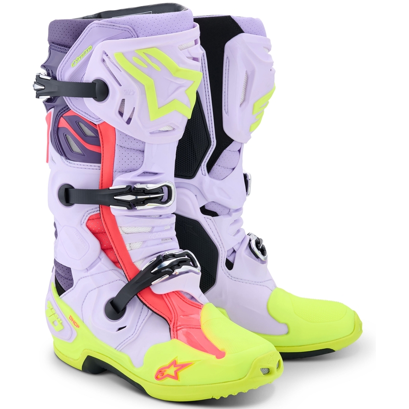 Alpinestars Tech 10 Supervented Motorlaarzen Paars-Fluo Geel-Roze