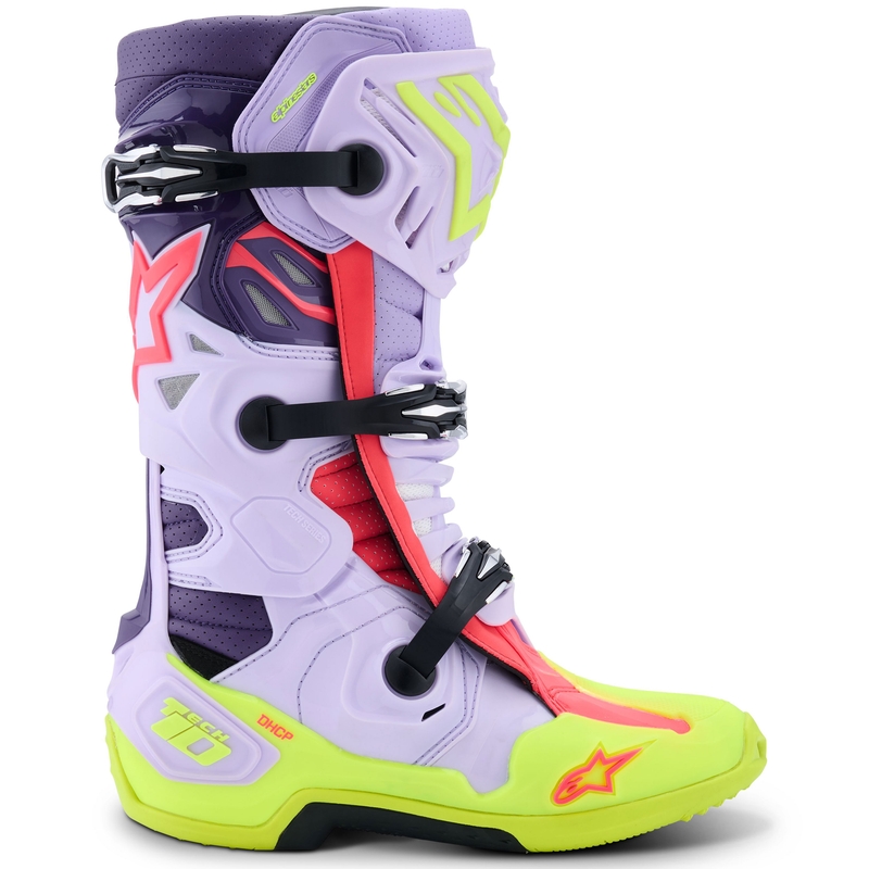 Alpinestars Tech 10 Supervented Motorlaarzen Paars-Fluo Geel-Roze