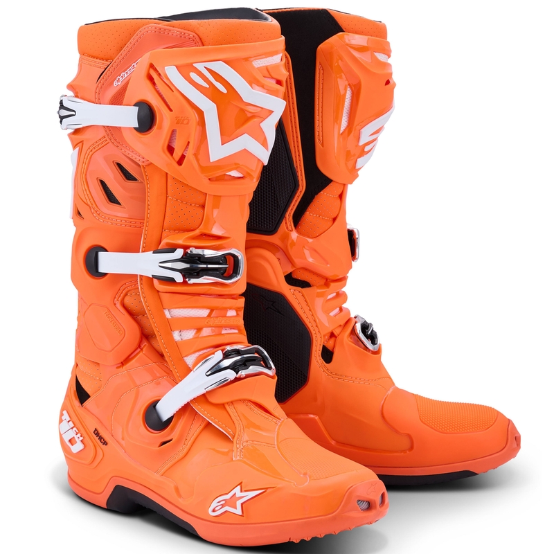 Alpinestars Tech 10 Supervented motorlaarzen fluo oranje-zwart-wit