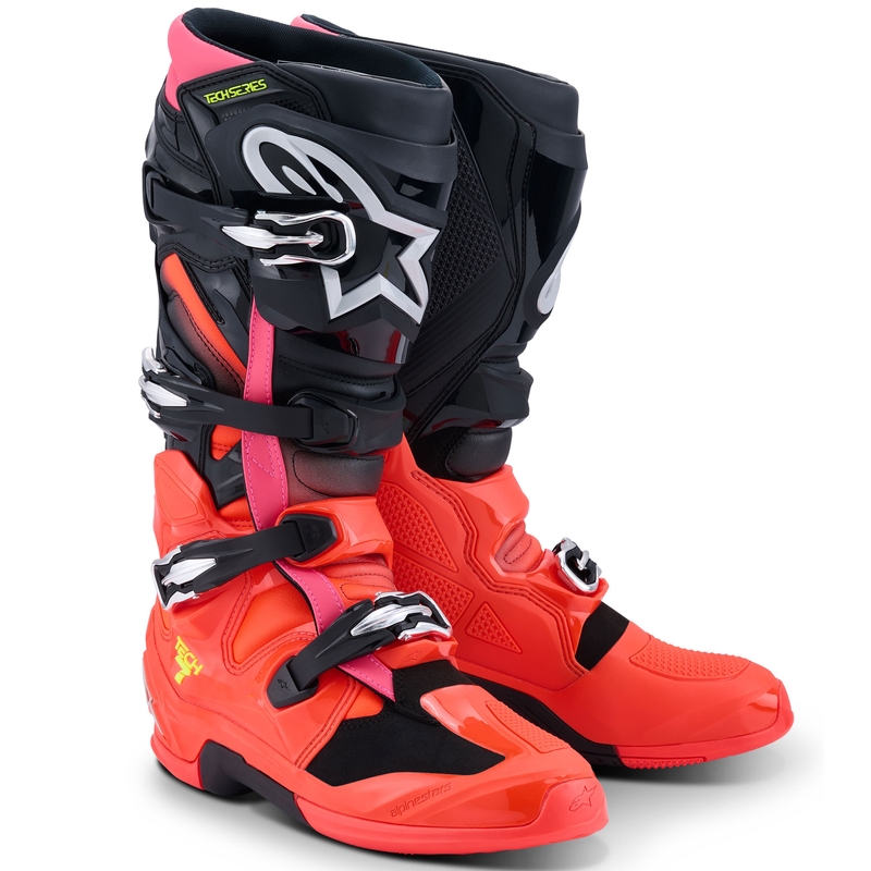 Alpinestars Tech 7 motorlaarzen zwart-fluo rood-fluo roze