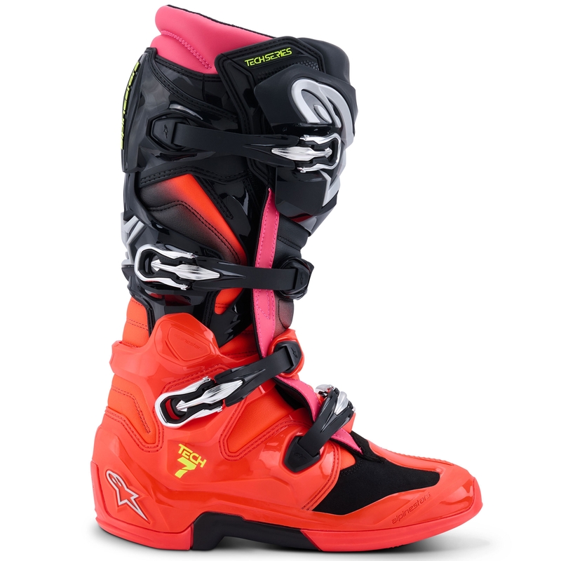 Alpinestars Tech 7 motorlaarzen zwart-fluo rood-fluo roze