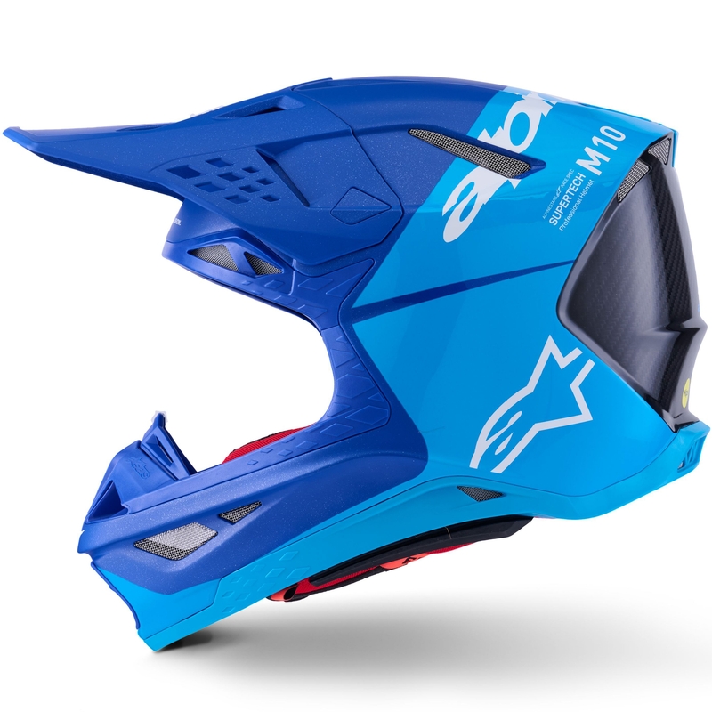 Alpinestars Supertech S-M10 Flood crosshelm blauw parelmoer-lichtblauw-zwart-carbon-mat-glanzend