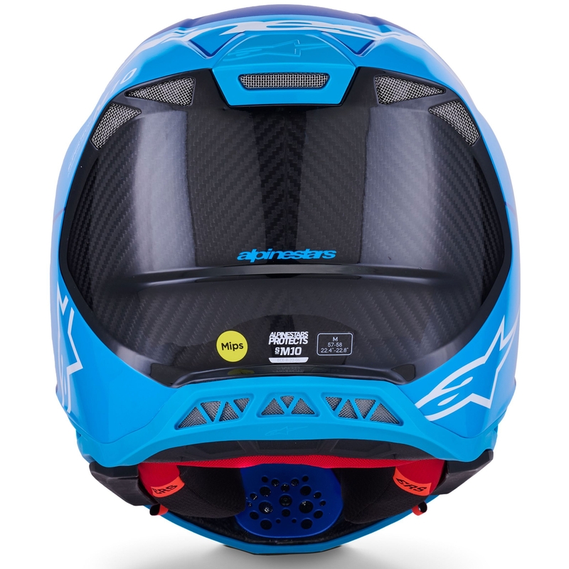 Alpinestars Supertech S-M10 Flood crosshelm blauw parelmoer-lichtblauw-zwart-carbon-mat-glanzend