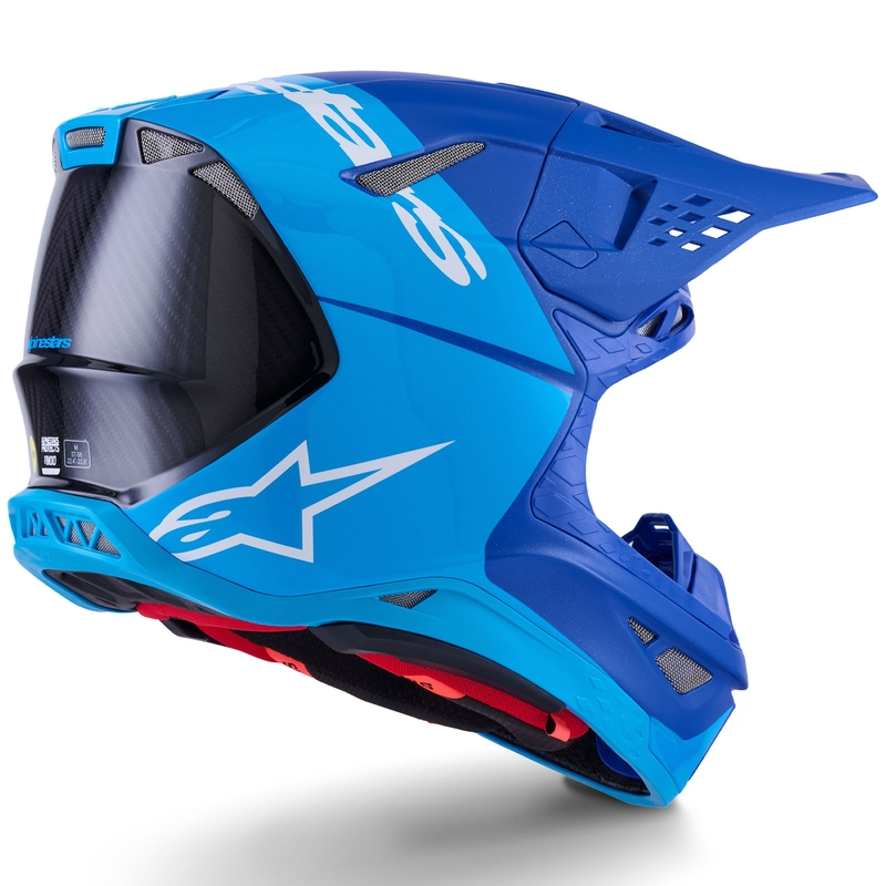 Alpinestars Supertech S-M10 Flood crosshelm blauw parelmoer-lichtblauw-zwart-carbon-mat-glanzend