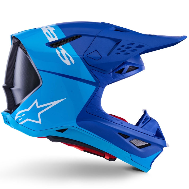 Alpinestars Supertech S-M10 Flood crosshelm blauw parelmoer-lichtblauw-zwart-carbon-mat-glanzend