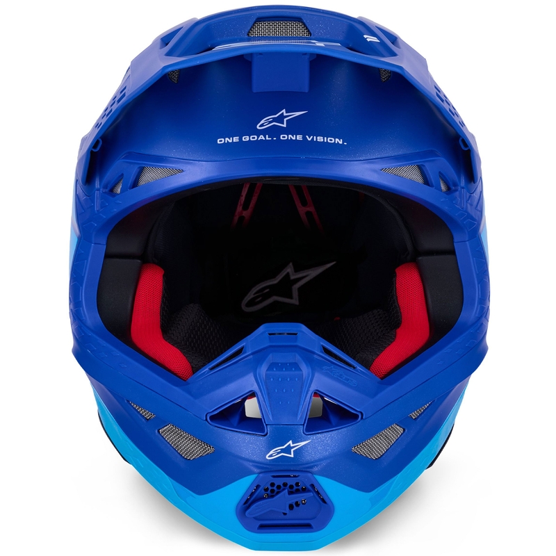 Alpinestars Supertech S-M10 Flood crosshelm blauw parelmoer-lichtblauw-zwart-carbon-mat-glanzend