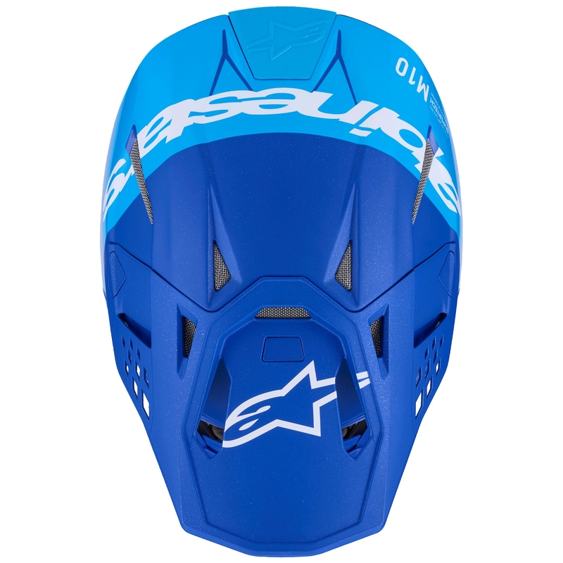 Alpinestars Supertech S-M10 Flood crosshelm blauw parelmoer-lichtblauw-zwart-carbon-mat-glanzend