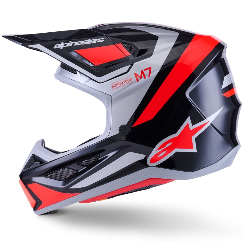 Alpinestars SM7 Rise crosshelm zwart-zilver-fluo rood