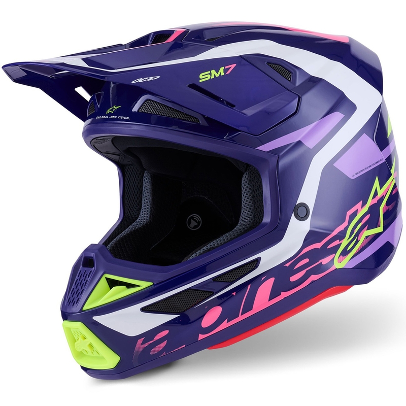Alpinestars SM7 Deed crosshelm paars-roze-wit-fluo geel