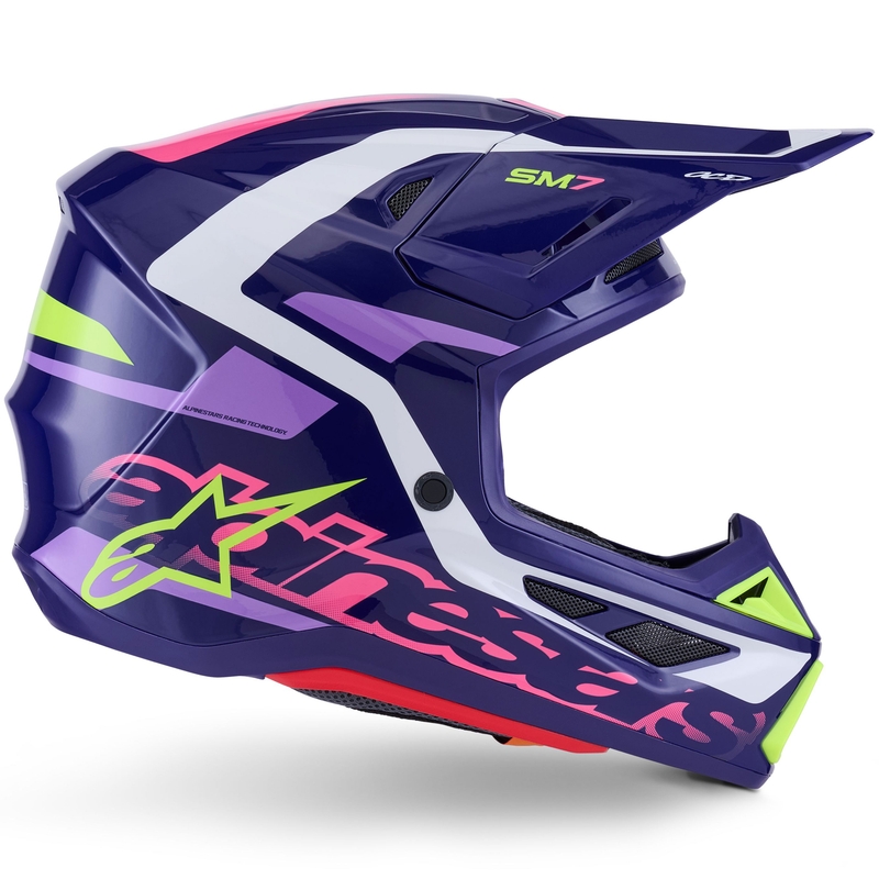 Alpinestars SM7 Deed crosshelm paars-roze-wit-fluo geel