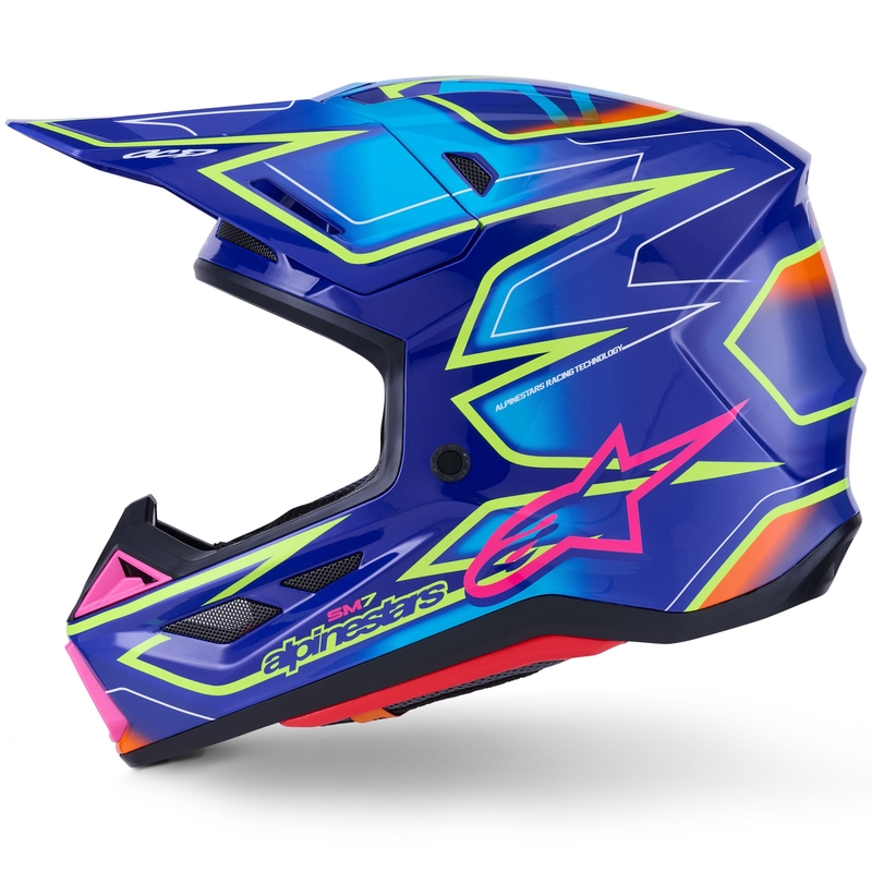 Alpinestars SM7 Cast crosshelm blauw-roze-fluo geel