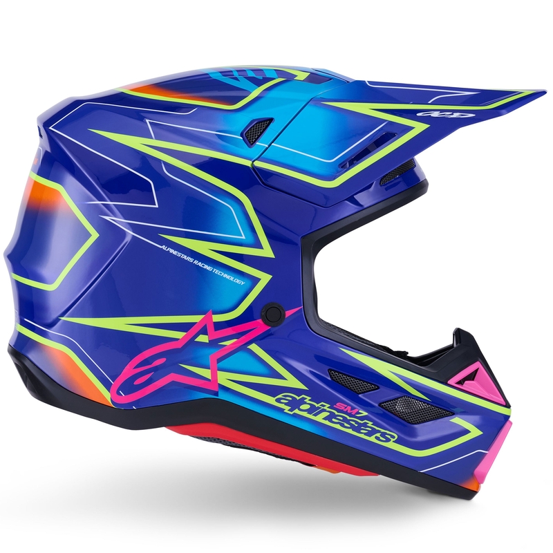 Alpinestars SM7 Cast crosshelm blauw-roze-fluo geel