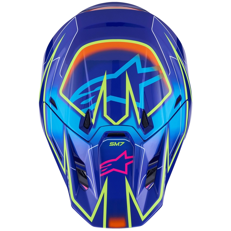 Alpinestars SM7 Cast crosshelm blauw-roze-fluo geel