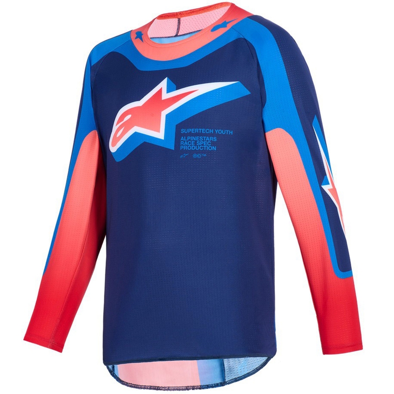 Alpinestars Supertech Vista Jeugd Kinder Motocross Jersey Donkerblauw-Koraal-Kobalt