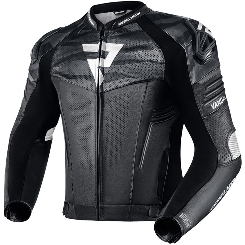 Rebelhorn Vandal zwart-wit leren motorjack uitverkoop