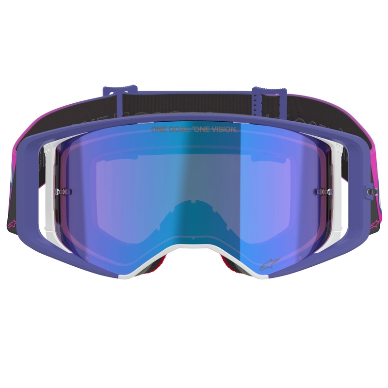 Alpinestars Supertech Vision Vista crossbril paars-fluo roze met spiegelende blauwe lens