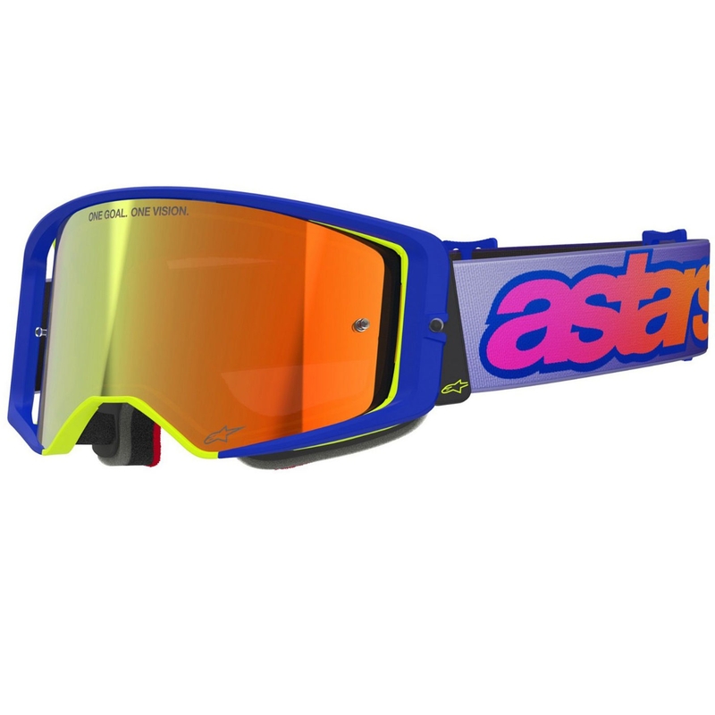 Alpinestars Supertech Vision Vista blauw-geel-paarse crossbril met rode spiegellens