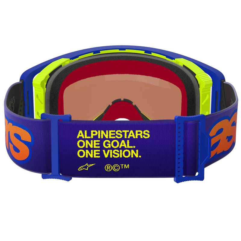 Alpinestars Supertech Vision Vista blauw-geel-paarse crossbril met rode spiegellens