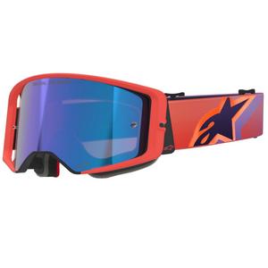 Alpinestars Supertech Vision Corp oranje-paarse motorcrossbril met gespiegelde blauwe lens