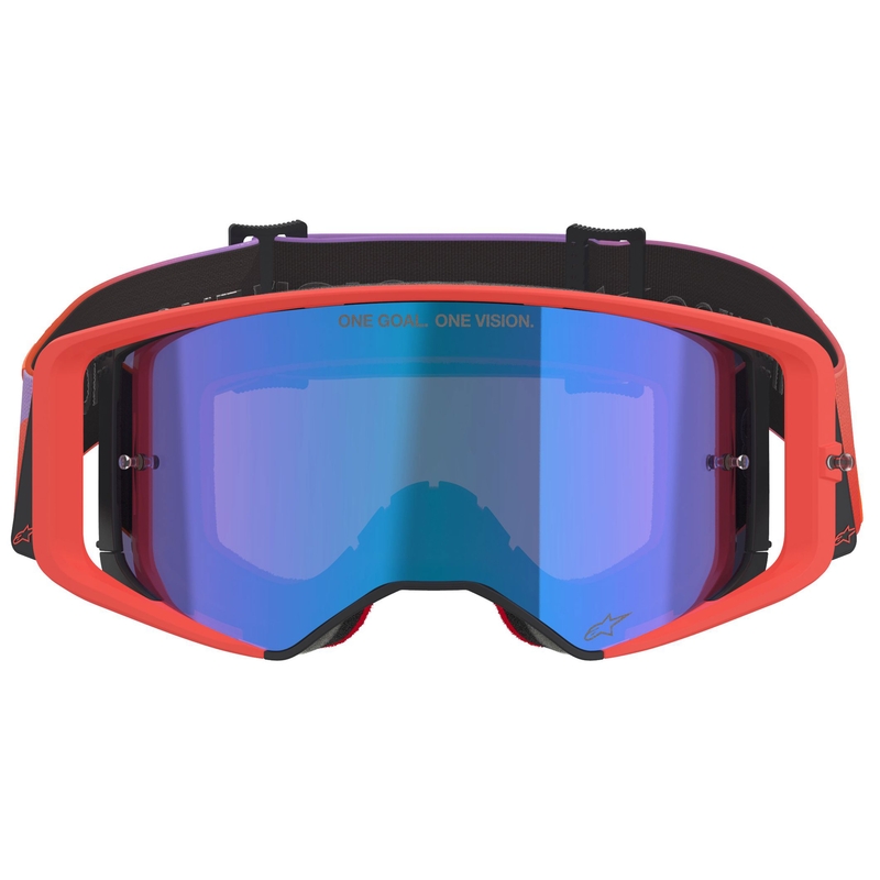 Alpinestars Supertech Vision Corp oranje-paarse motorcrossbril met gespiegelde blauwe lens