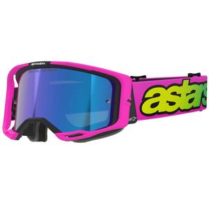 Alpinestars Vision 8 Vista fluo roze-fluo geel-groene crossbril met gespiegelde blauwe lens