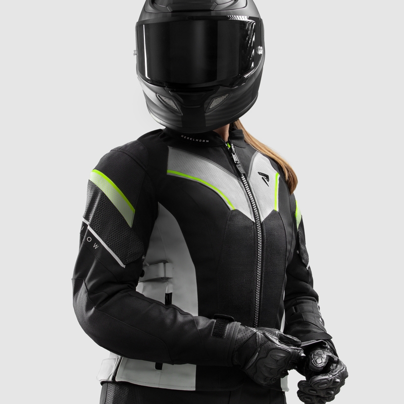 Dames motorjack Rebelhorn Hiflow V zwart-grijs-fluo geel