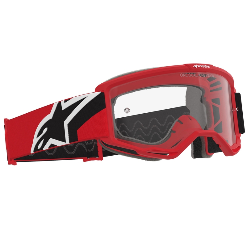 Alpinestars Vision OTG rood-zwart-wit motorcrossbril met heldere lens