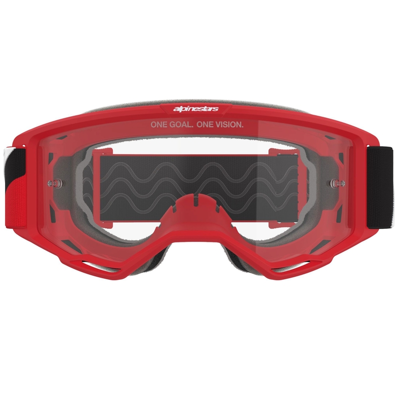 Alpinestars Vision OTG rood-zwart-wit motorcrossbril met heldere lens