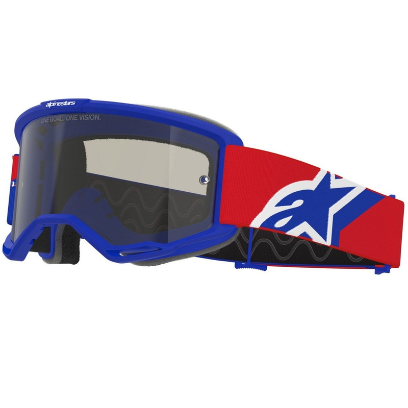 Alpinestars Vision Sand crossbril blauw-rood-wit met donkere smoke lens
