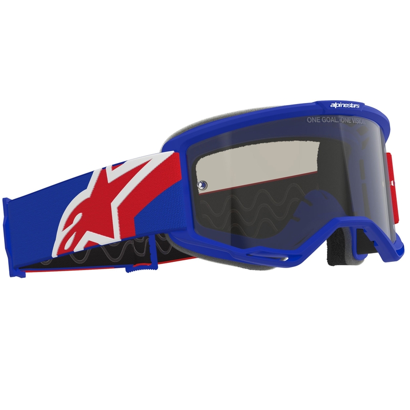 Alpinestars Vision Sand crossbril blauw-rood-wit met donkere smoke lens