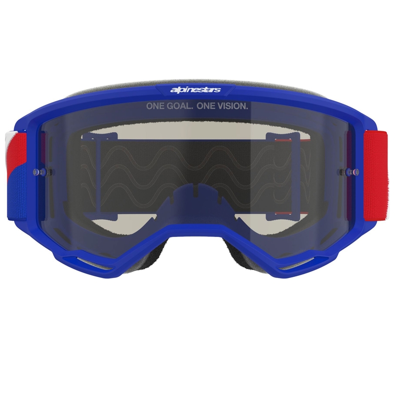 Alpinestars Vision Sand crossbril blauw-rood-wit met donkere smoke lens