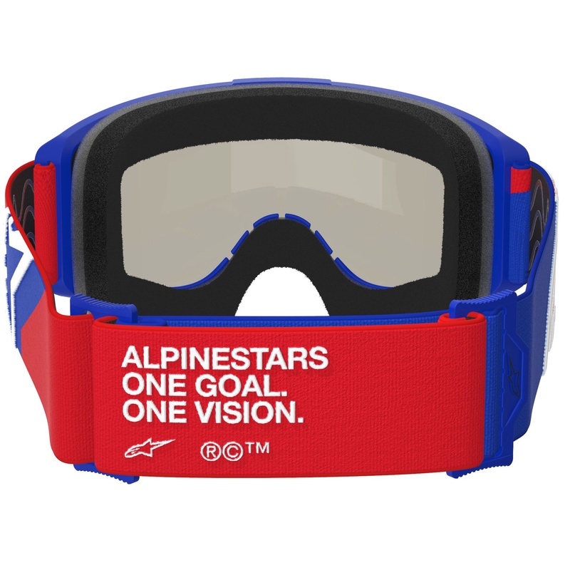 Alpinestars Vision Sand crossbril blauw-rood-wit met donkere smoke lens