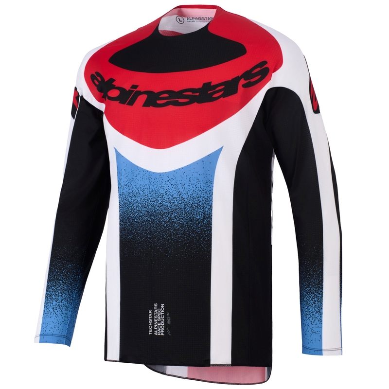 Alpinestars Techstar Knif motorcross shirt zwart-wit-blauw-rood