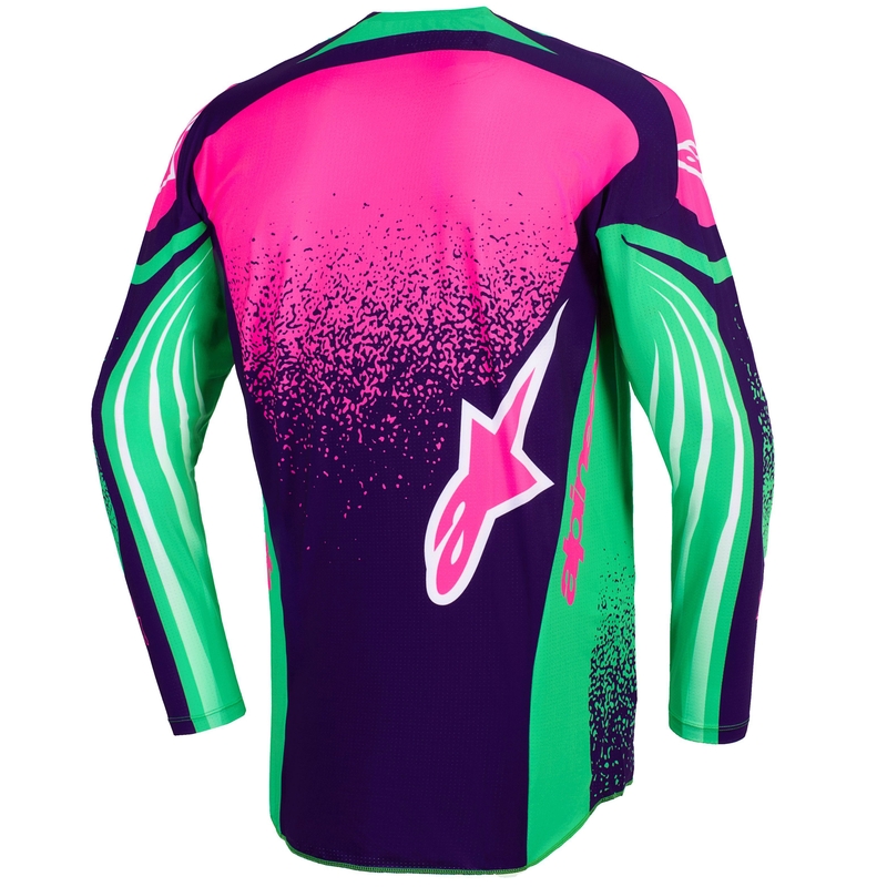 Alpinestars Techstar Nomur crossshirt donkerpaars-groen-fluo roze