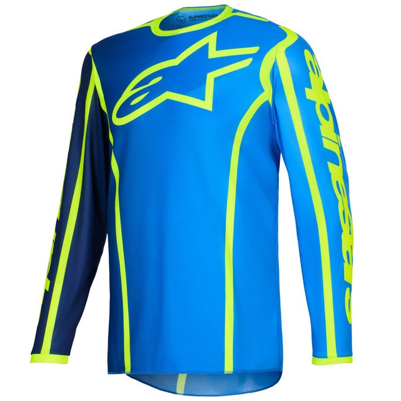 Alpinestars Fluid Apex blauw-fluo geel motorcross shirt