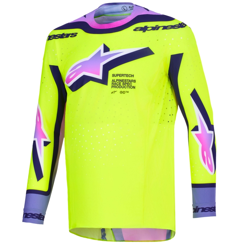 Alpinestars Supertech Vista motorcross shirt fluo geel-paars-zwart