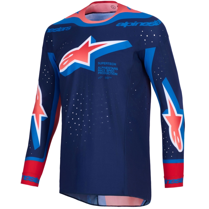 Alpinestars Supertech Vista motorcross shirt donkerblauw-koraal-kobalt