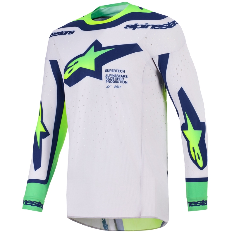 Alpinestars Supertech Vista crossshirt lichtgrijs-fluo geel-groen-blauw-roze