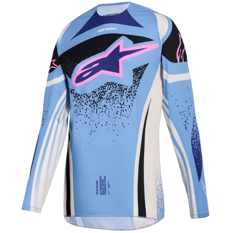 Alpinestars Stella Techstar Nomur dames crossshirt lichtblauw-wit gebroken wit-zwart-roze