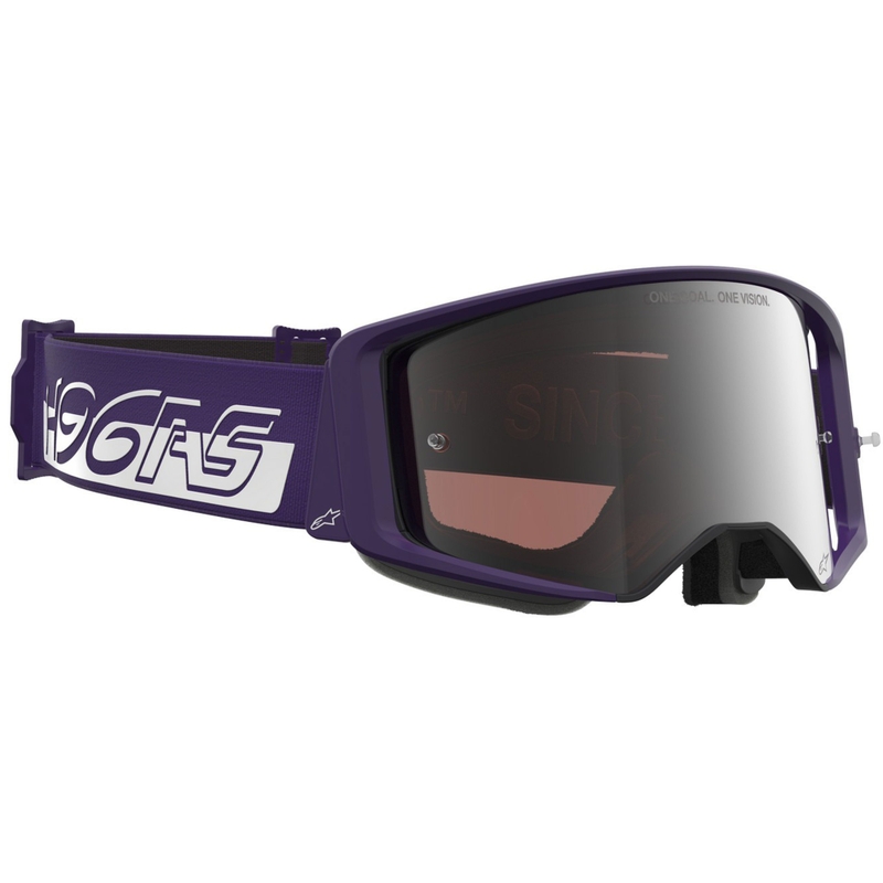 Alpinestars Supertech Vision Hunta96 XXV crossbril paars-wit met spiegelend zilver plexiglas