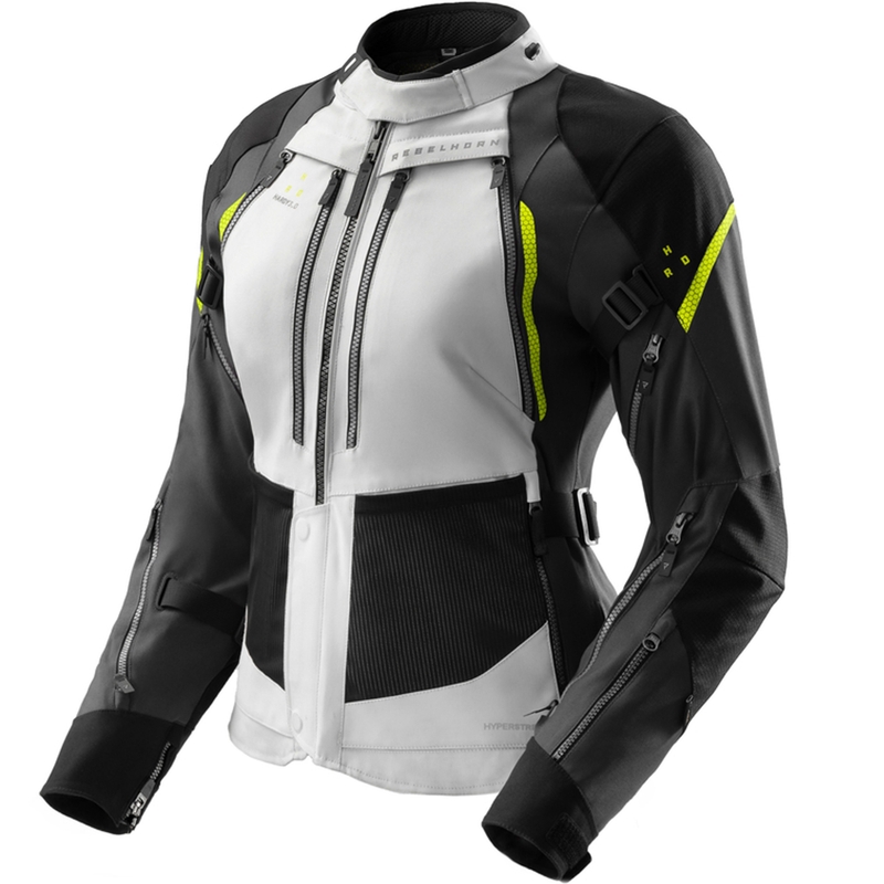 Dames motorjas Rebelhorn Hardy 3.0 zwart-grijs-fluogeel